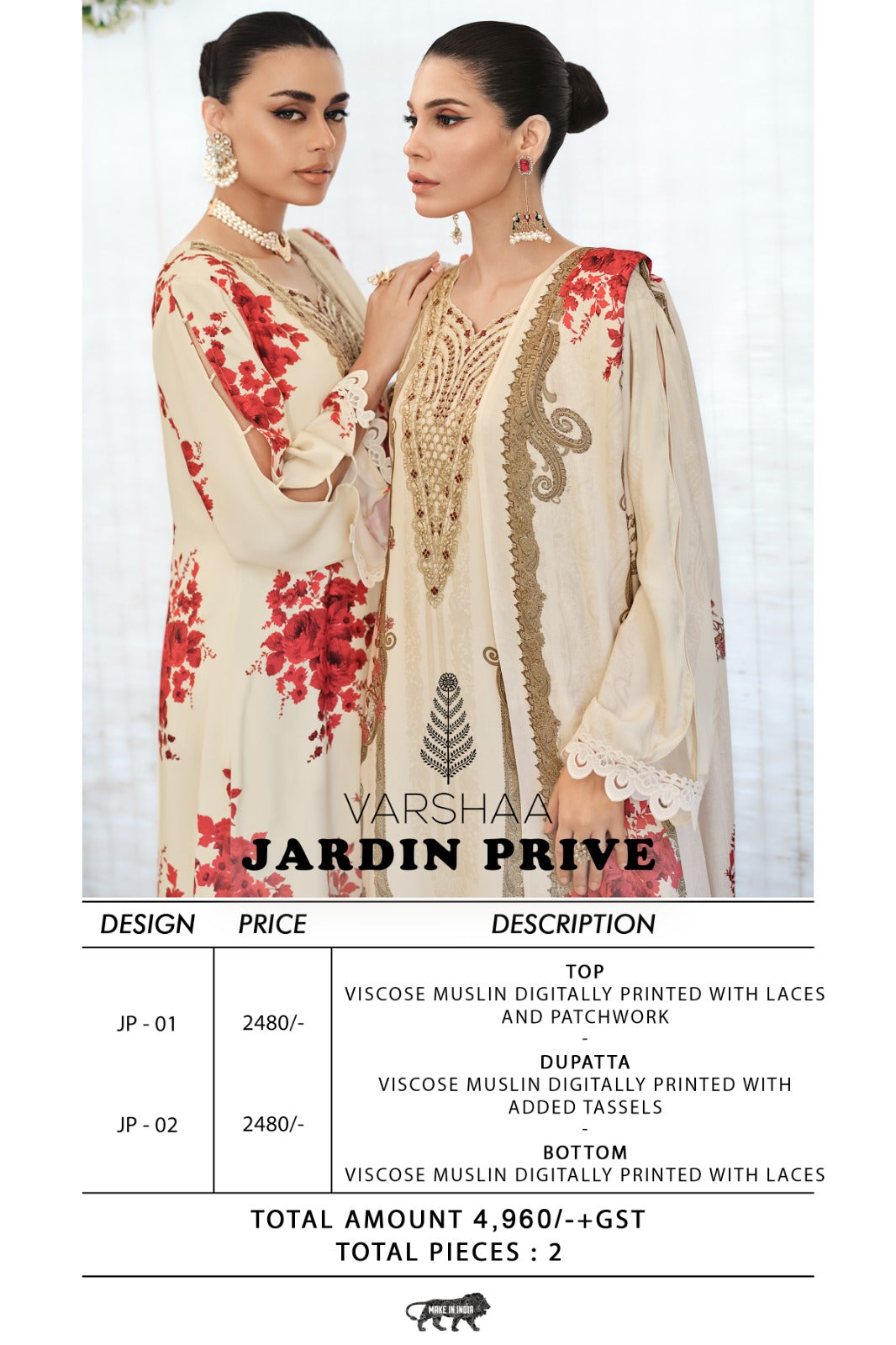 Jardin Prive Varshaa Viscose Muslin Pant Style Suits Wholesaler Gujarat