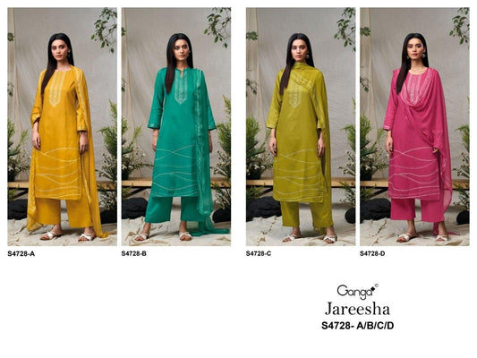 Jareesha S4728 Ganga Cotton Satin Pant Style Suits Wholesaler Ahmedabad