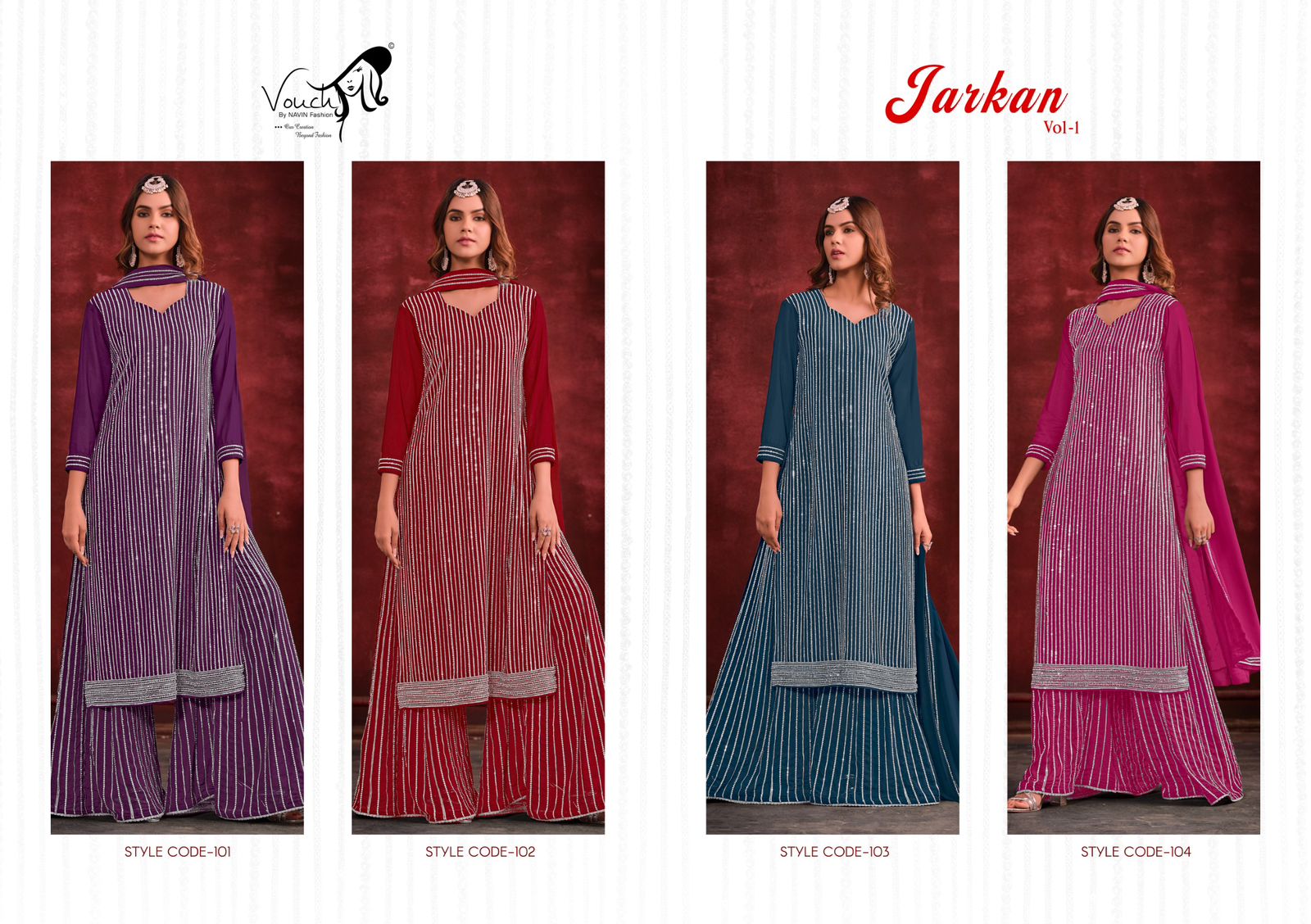 Jarkan Vol 1 Vouch Fashion Georgette Sharara Style Suits Exporter Gujarat