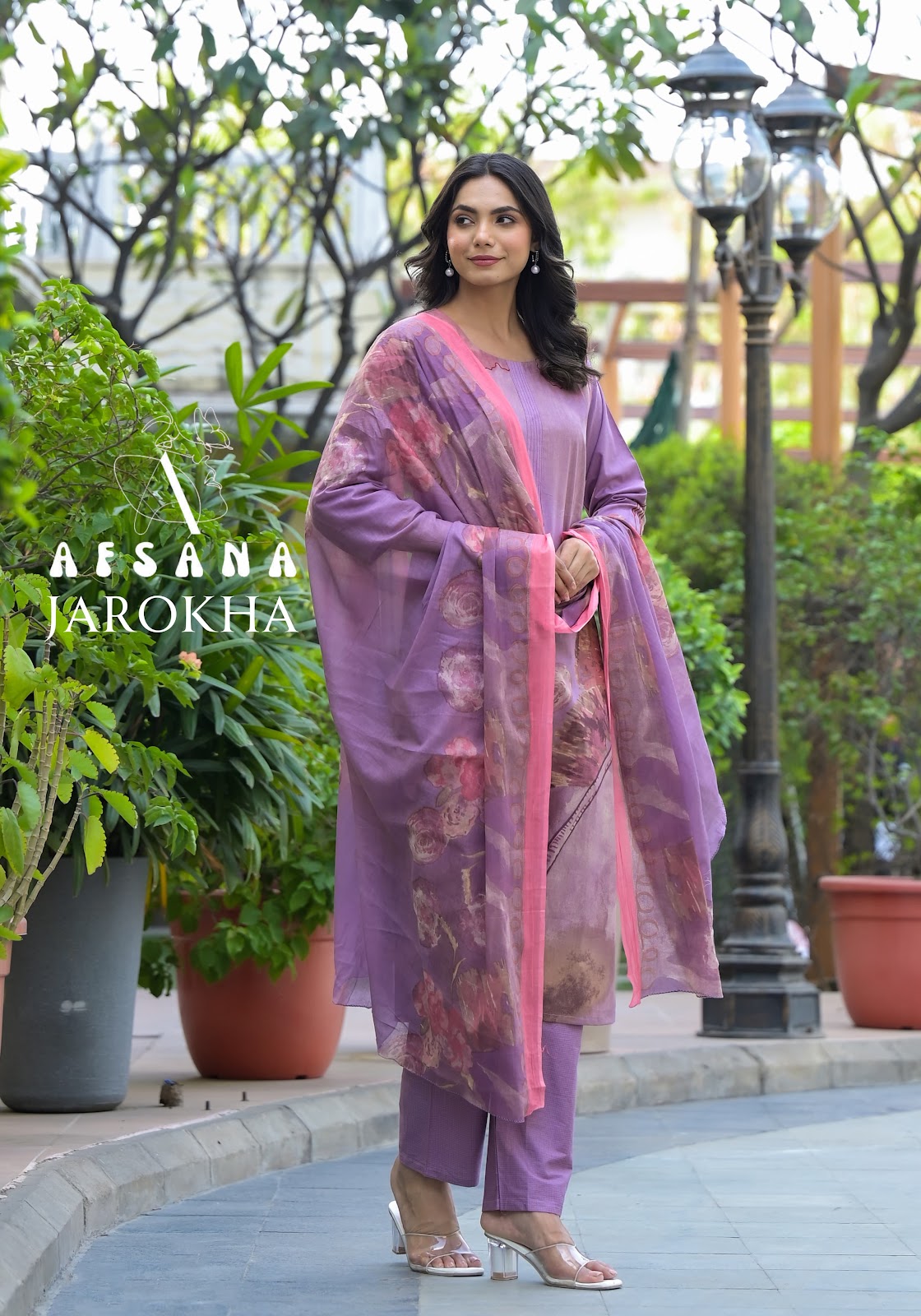 Jarokha Afsana Cambric Cotton Readymade Pant Style Suits