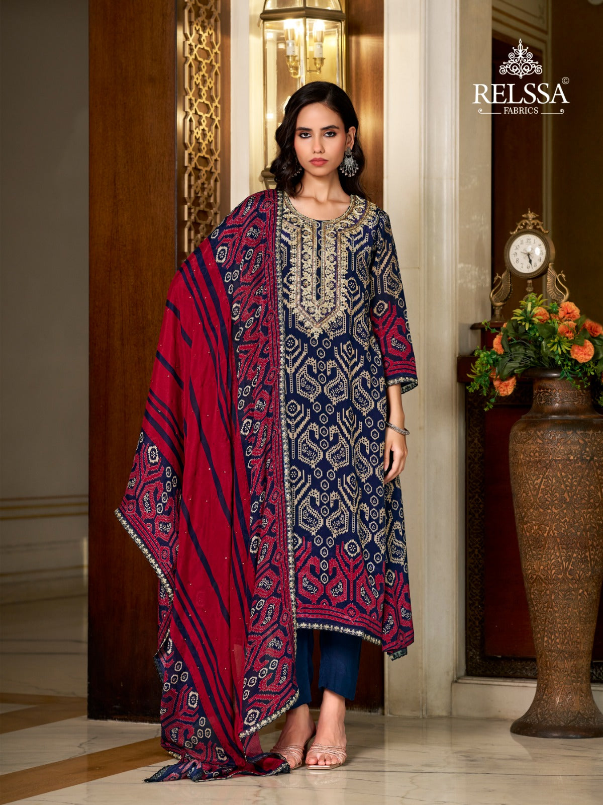 Jashan Relssa Fabrics Natural Crape Pant Style Suits Exporter India
