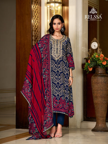 Jashan Relssa Fabrics Natural Crape Pant Style Suits Exporter India