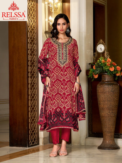 Jashan Relssa Fabrics Natural Crape Pant Style Suits Exporter India