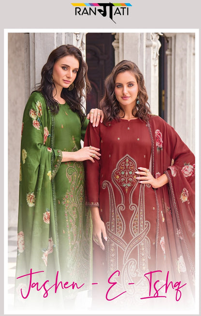 Jashen E Ishq Rangati Prints Russian Silk Pant Style Suits Wholesale Price