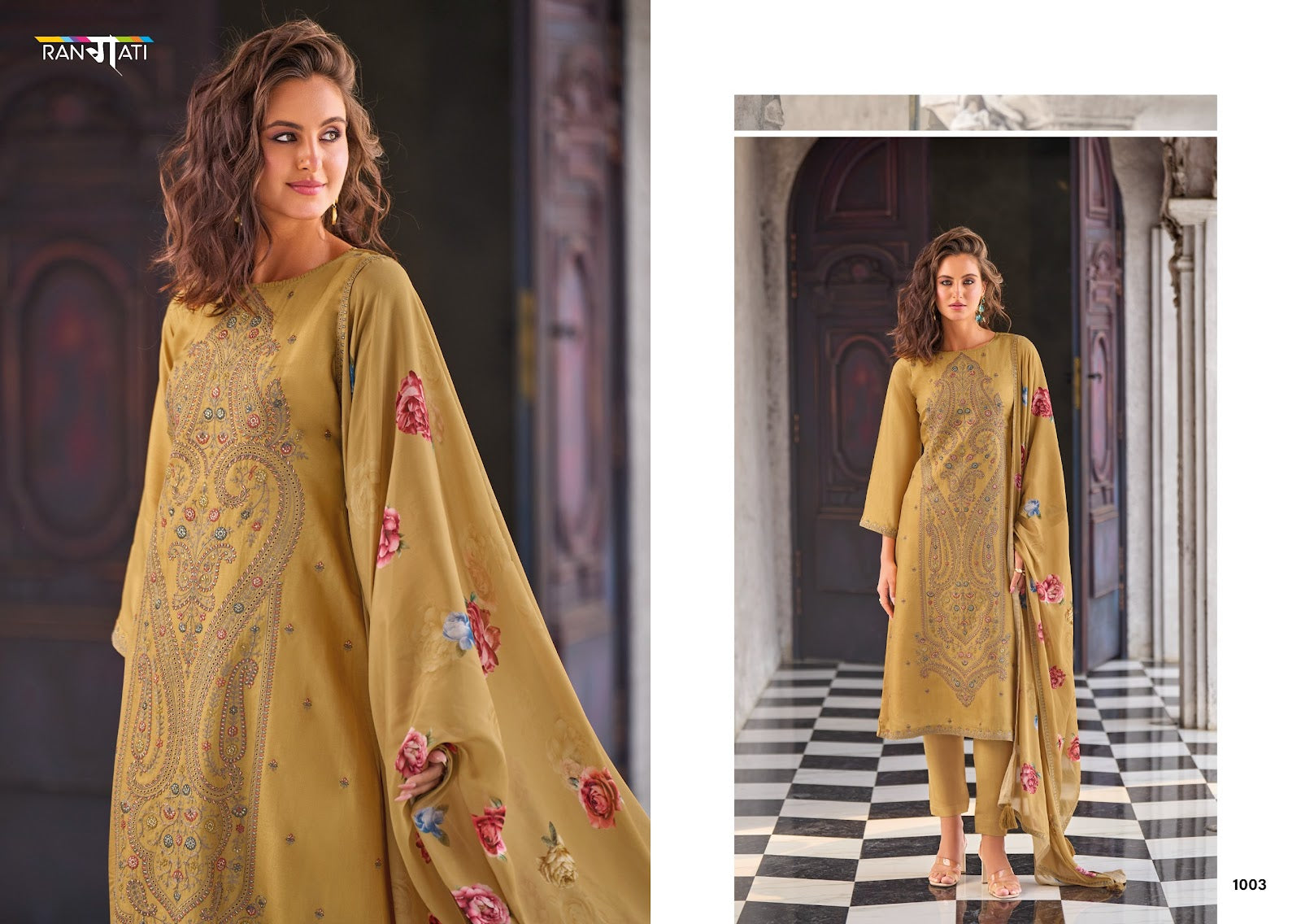 Jashen E Ishq Rangati Prints Russian Silk Pant Style Suits Wholesale Price