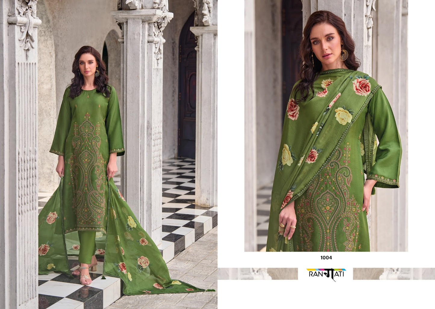 Jashen E Ishq Rangati Prints Russian Silk Pant Style Suits Wholesale Price