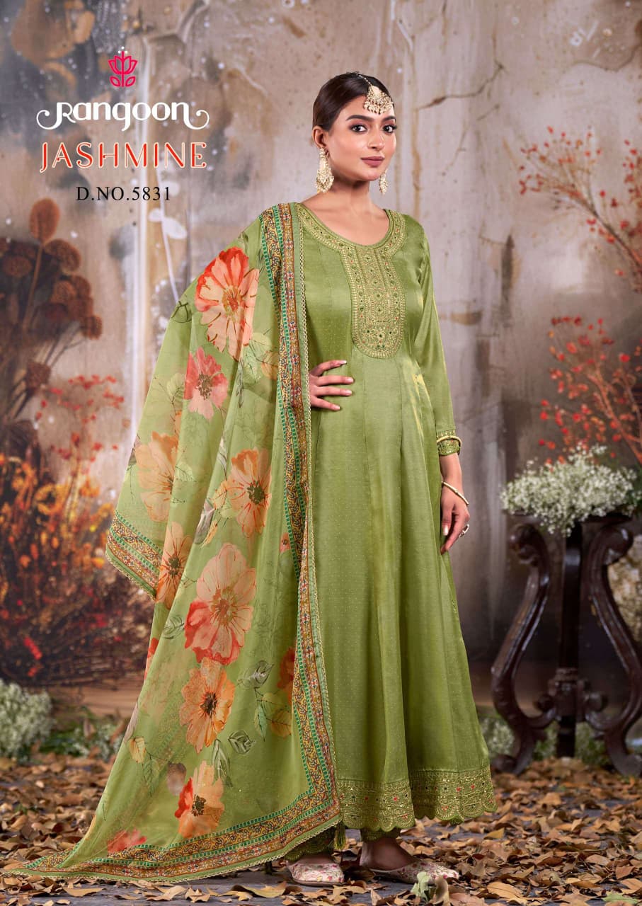 Jashmine Rangoon Silk Readymade Anarkali Suits Supplier Gujarat