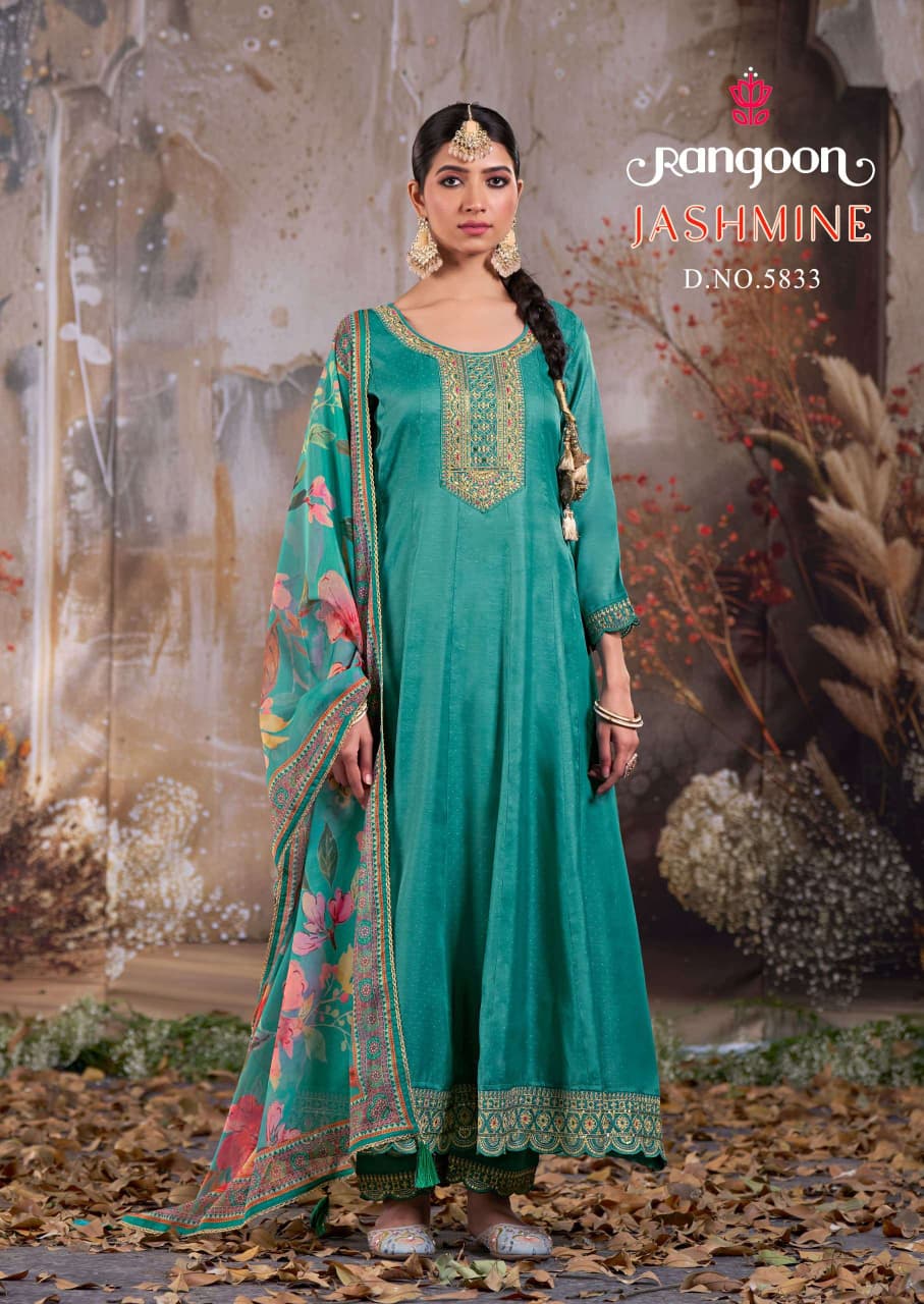 Jashmine Rangoon Silk Readymade Anarkali Suits Supplier Gujarat