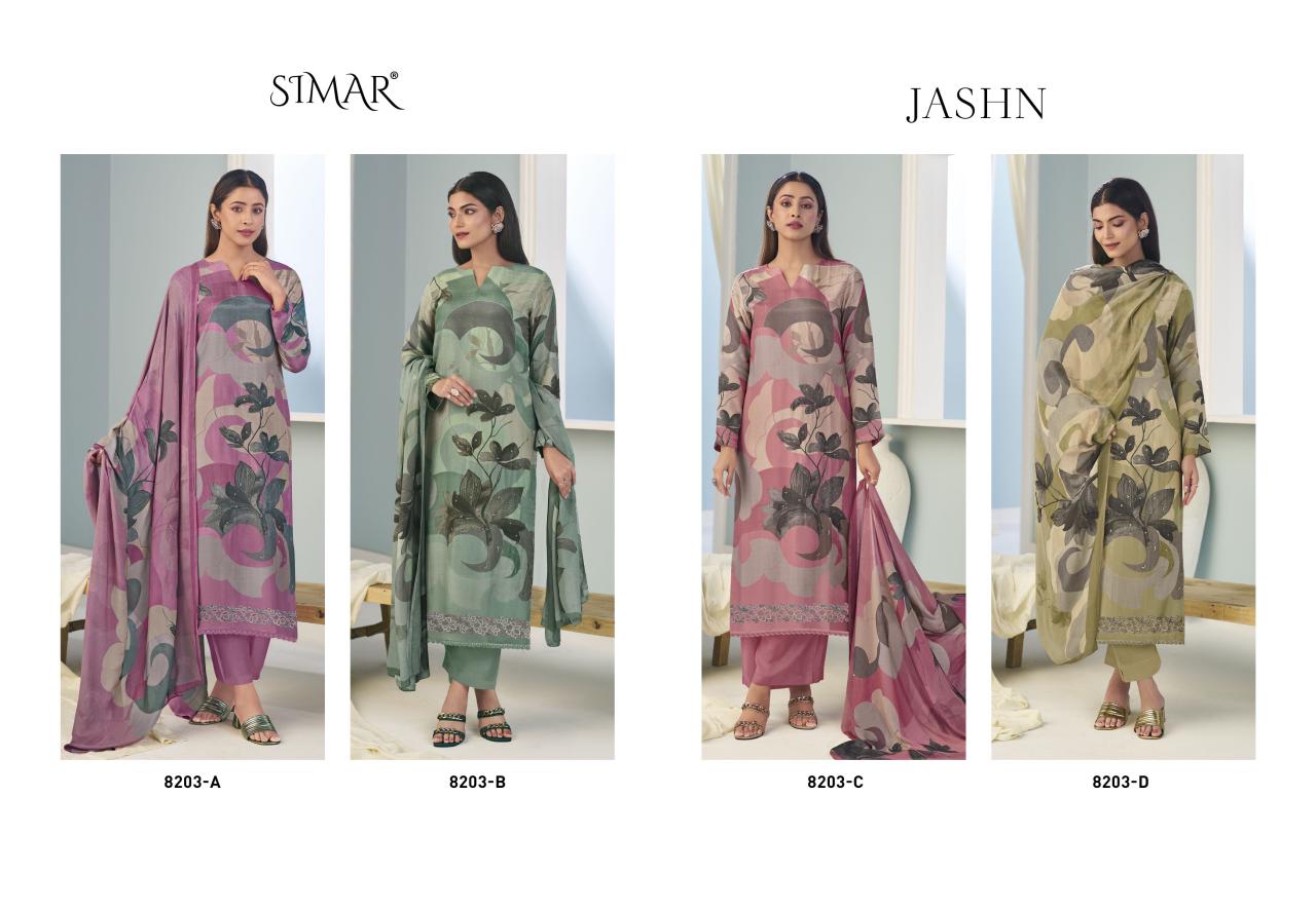 Jashn 8203 Simar Glossy Viscose Muslin Plazzo Style Suits Manufacturer Ahmedabad