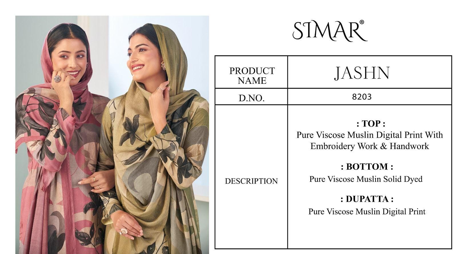 Jashn 8203 Simar Glossy Viscose Muslin Plazzo Style Suits Manufacturer Ahmedabad