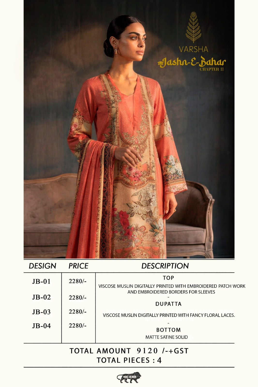 Jashn E Bahar Chapter 2 Varshaa Viscose Muslin Pakistani Salwar Suits Exporter Ahmedabad