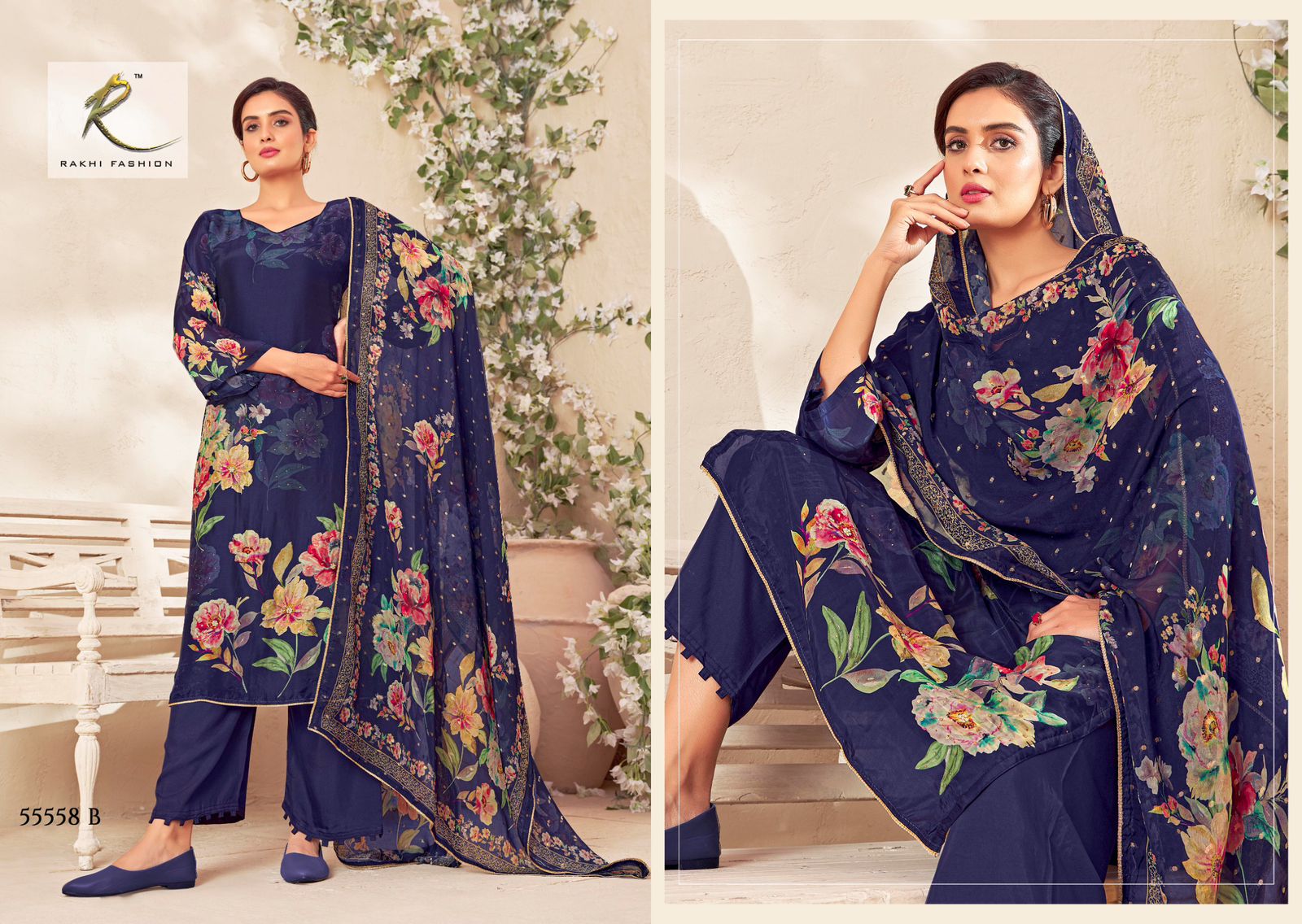 Jashn E Festive 55558 Rakhi Fashion Pure Bemberg Pant Style Suits Manufacturer Ahmedabad