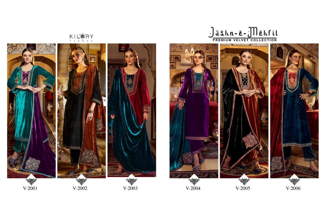 Jashn E Mehfil Kilory Velvet Suits Wholesale – Kavya Style Plus
