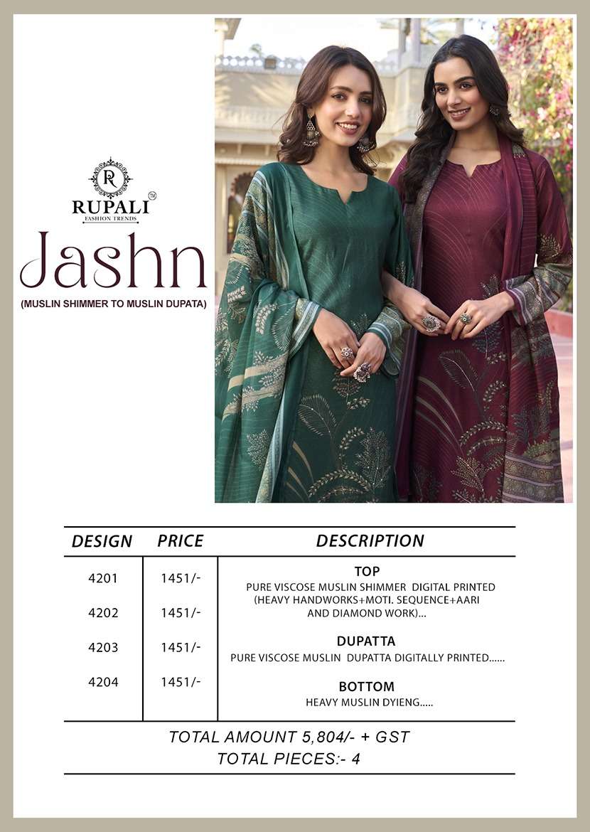 Jashn Rupali Viscose Muslin Pant Style Suits Wholesaler India