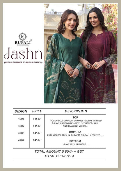 Jashn Rupali Viscose Muslin Pant Style Suits Wholesaler India