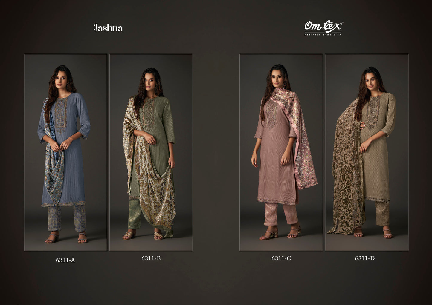 Jashna 6311 Omtex Velvet Suits Supplier Gujarat