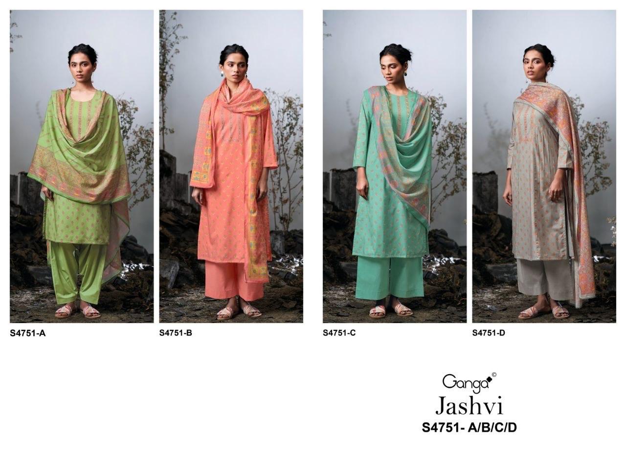 Jashvi S4751 Ganga Cotton Plazzo Style Suits Exporter Gujarat