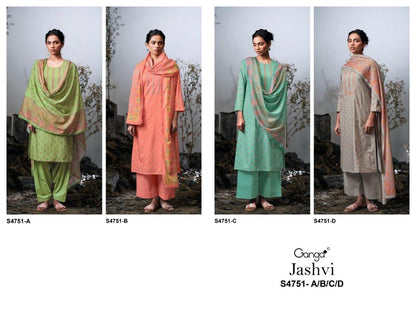 Jashvi S4751 Ganga Cotton Plazzo Style Suits Exporter Gujarat