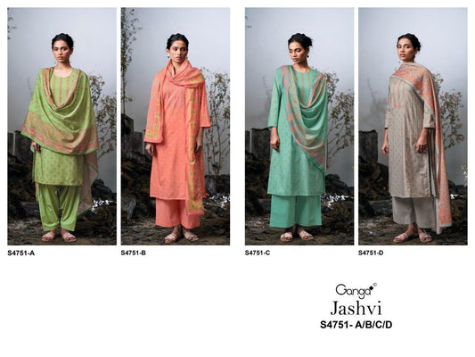 Jashvi S4751 Ganga Cotton Plazzo Style Suits Exporter Gujarat