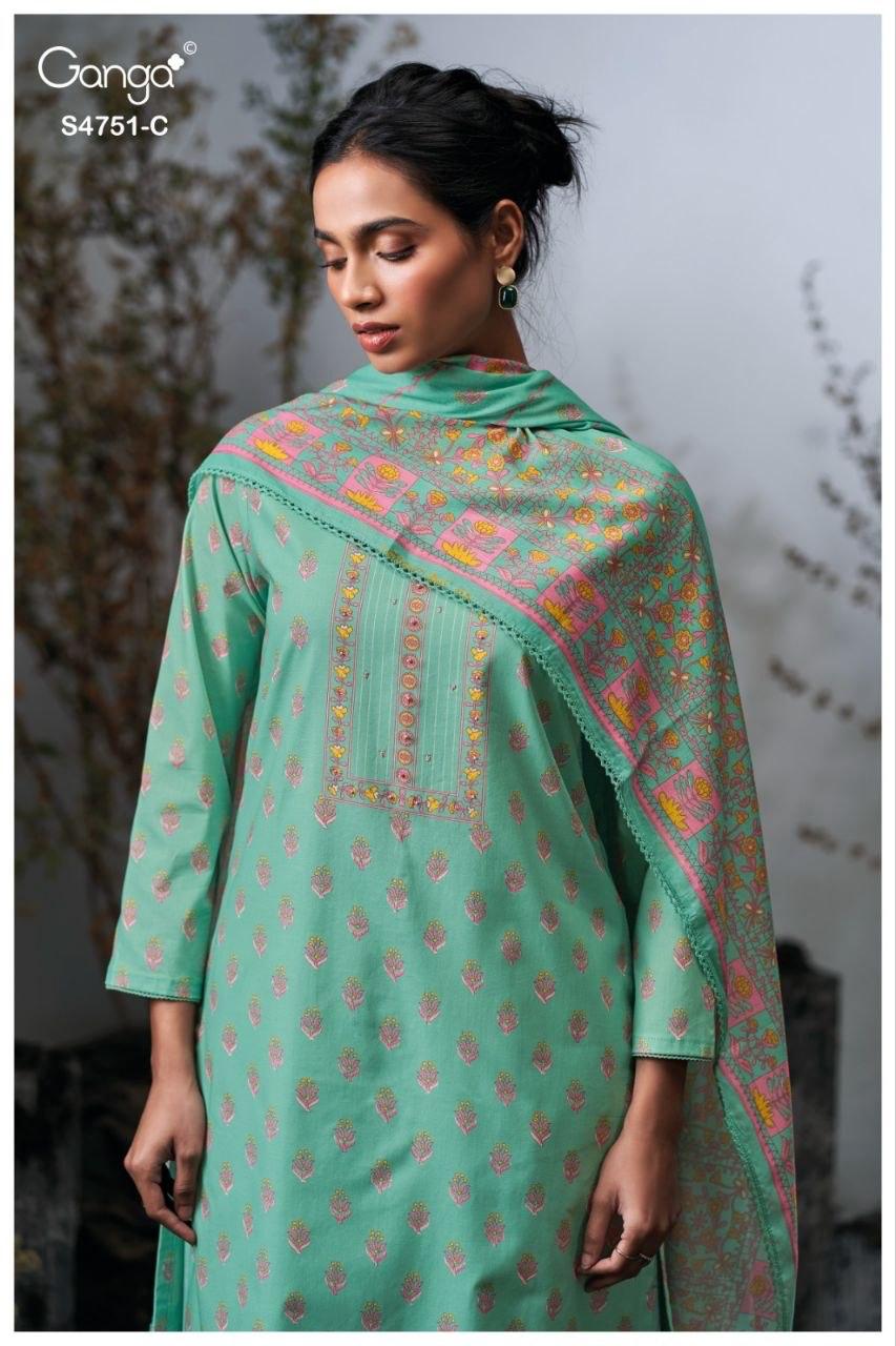 Jashvi S4751 Ganga Cotton Plazzo Style Suits Exporter Gujarat