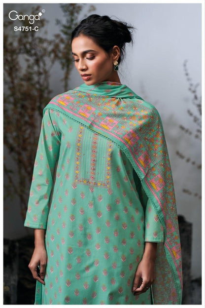 Jashvi S4751 Ganga Cotton Plazzo Style Suits Exporter Gujarat