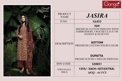 Jasira 4493 Ganga Cotton Pant Style Suits Wholesaler