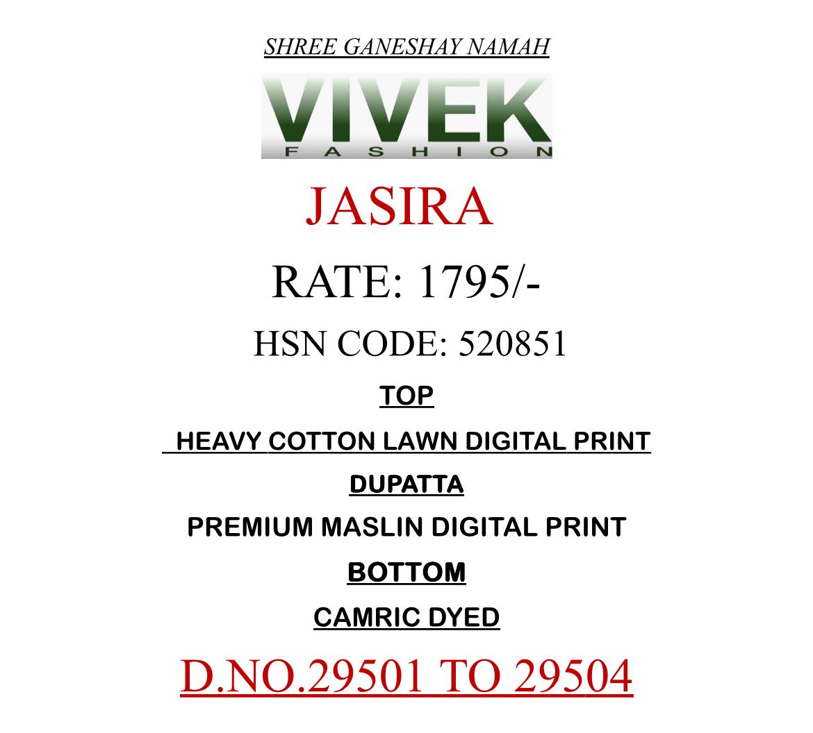 Jasira Vivek Cotton Lawn Pakistani Salwar Suits Manufacturer