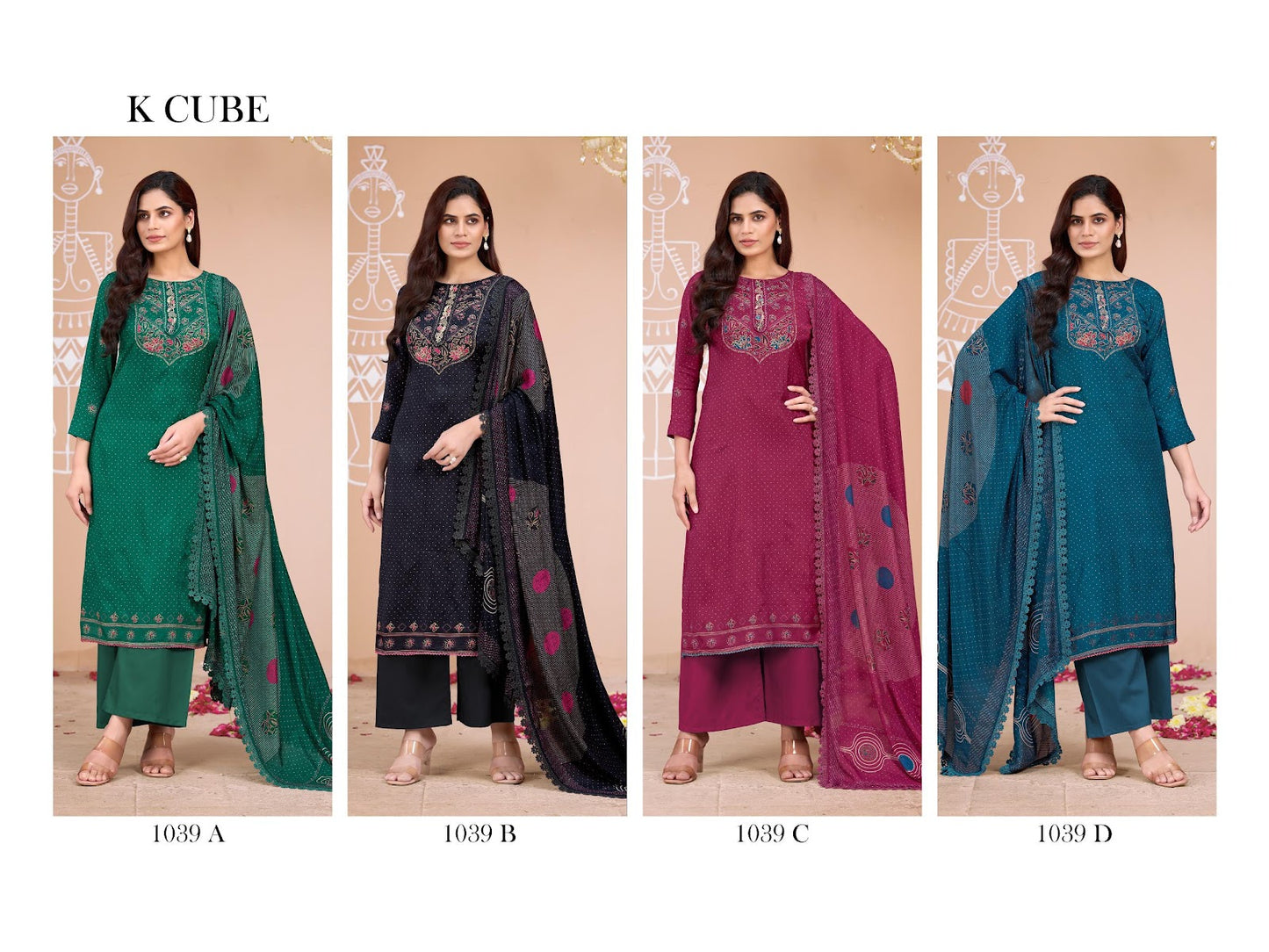 Jasleen 1039 K Cube Muslin Pant Style Suits Exporter Gujarat