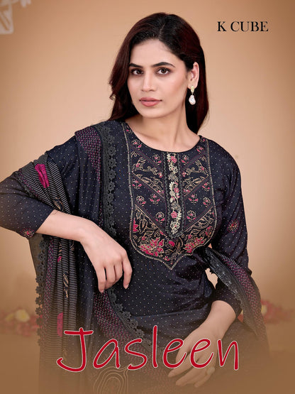 Jasleen 1039 K Cube Muslin Pant Style Suits Exporter Gujarat