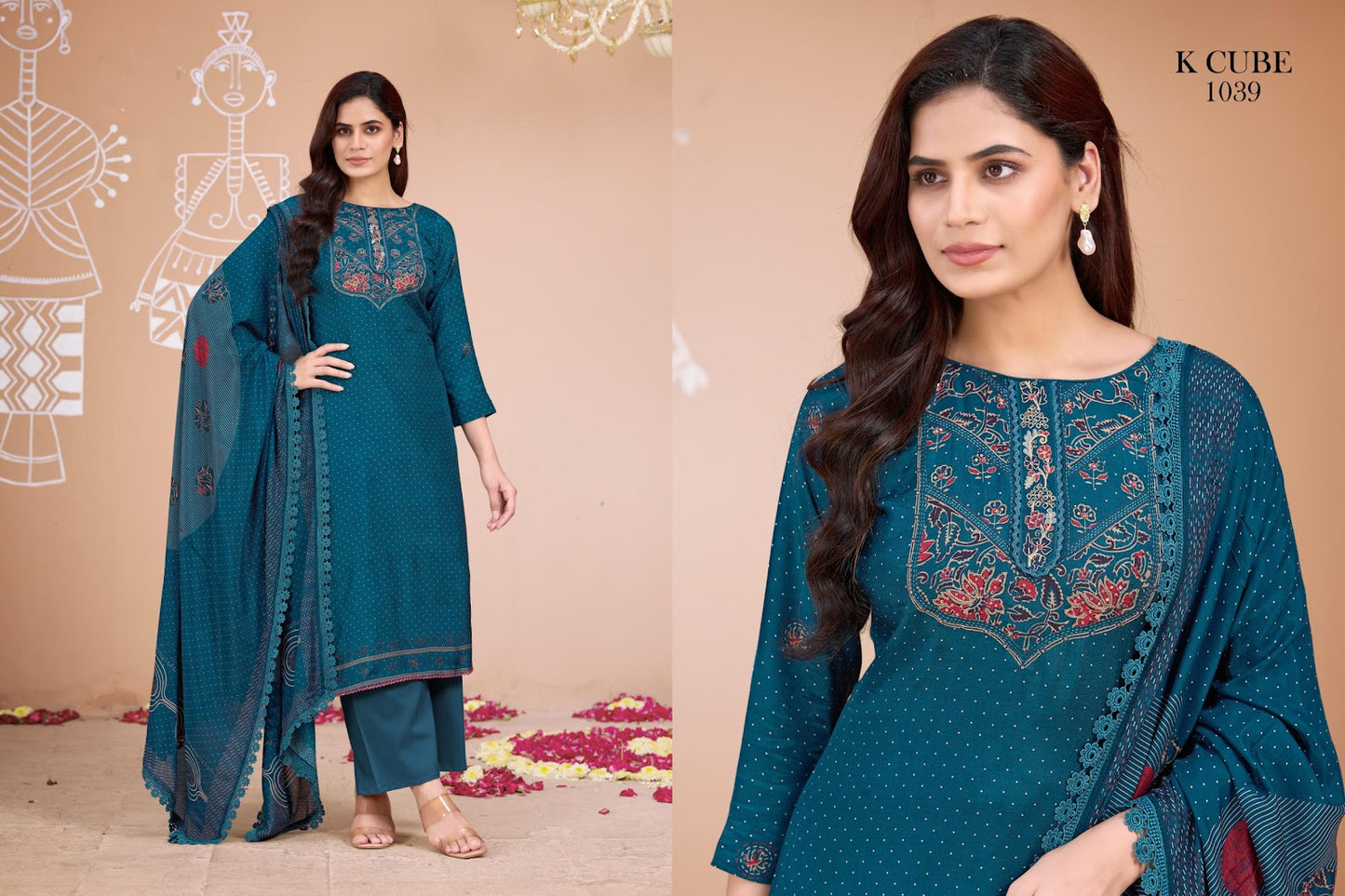 Jasleen 1039 K Cube Muslin Pant Style Suits Exporter Gujarat