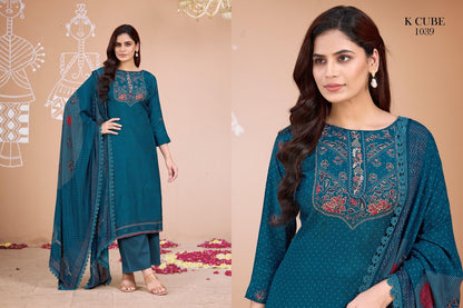 Jasleen 1039 K Cube Muslin Pant Style Suits Exporter Gujarat