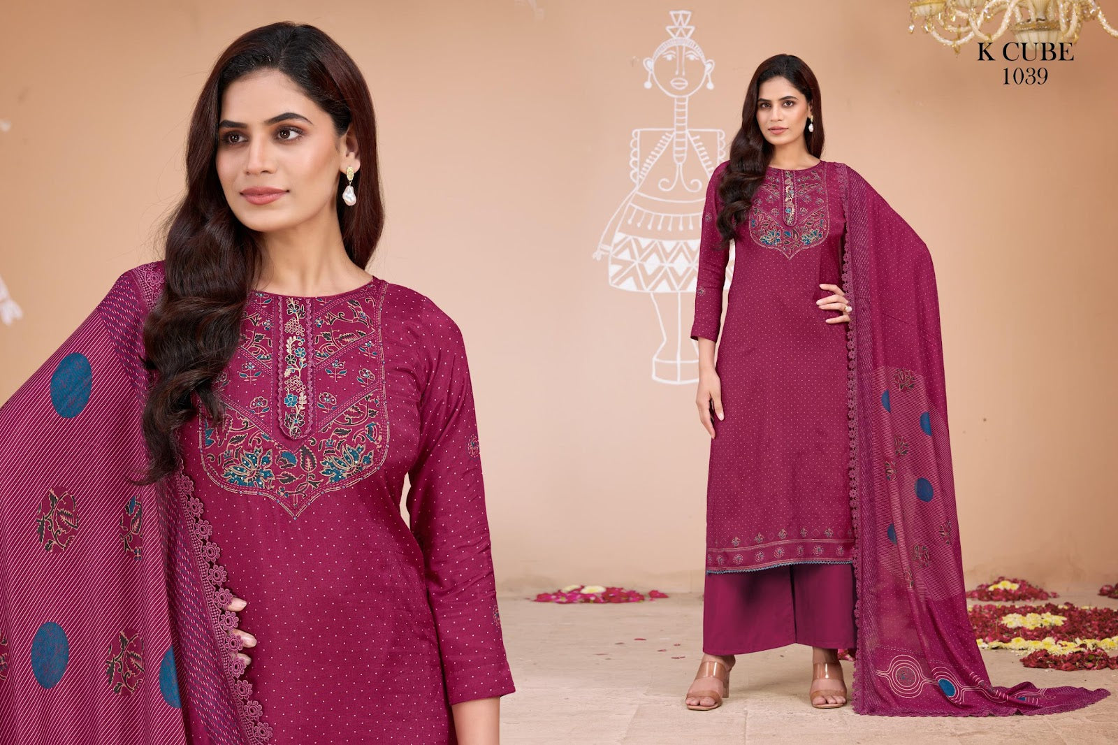 Jasleen 1039 K Cube Muslin Pant Style Suits Exporter Gujarat