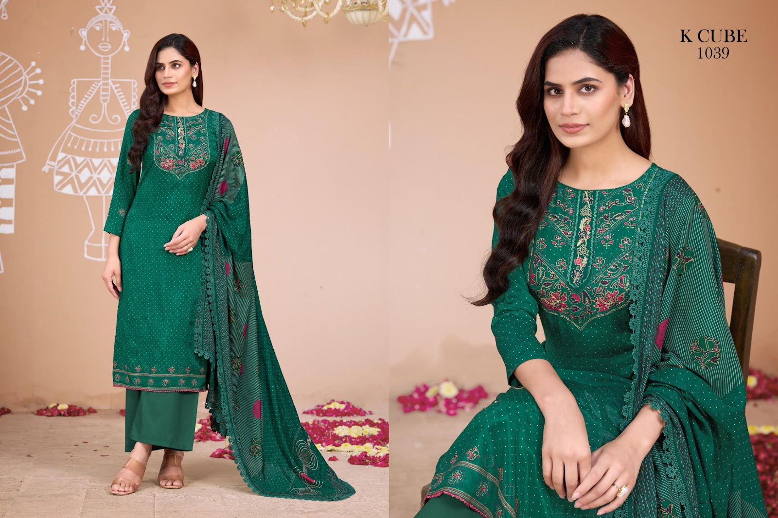 Jasleen 1039 K Cube Muslin Pant Style Suits Exporter Gujarat