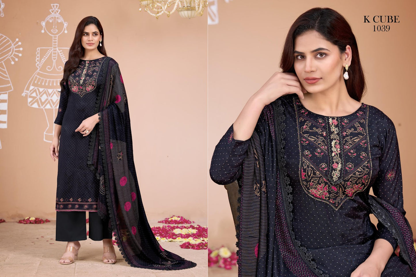 Jasleen 1039 K Cube Muslin Pant Style Suits Exporter Gujarat