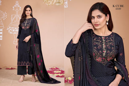 Jasleen 1039 K Cube Muslin Pant Style Suits Exporter Gujarat
