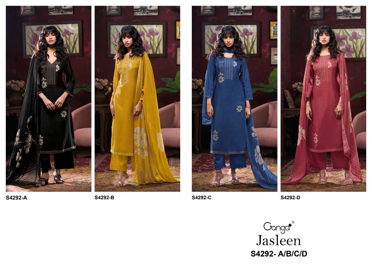 Jasleen 4292 Ganga Bemberg Silk Pant Style Suits Manufacturer Ahmedabad