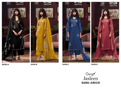 Jasleen 4292 Ganga Bemberg Silk Pant Style Suits Manufacturer Ahmedabad