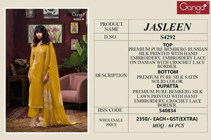 Jasleen 4292 Ganga Bemberg Silk Pant Style Suits Manufacturer Ahmedabad