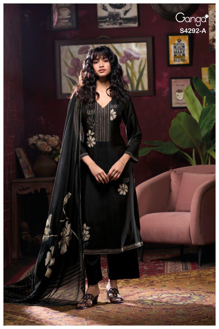 Jasleen 4292 Ganga Bemberg Silk Pant Style Suits Manufacturer Ahmedabad