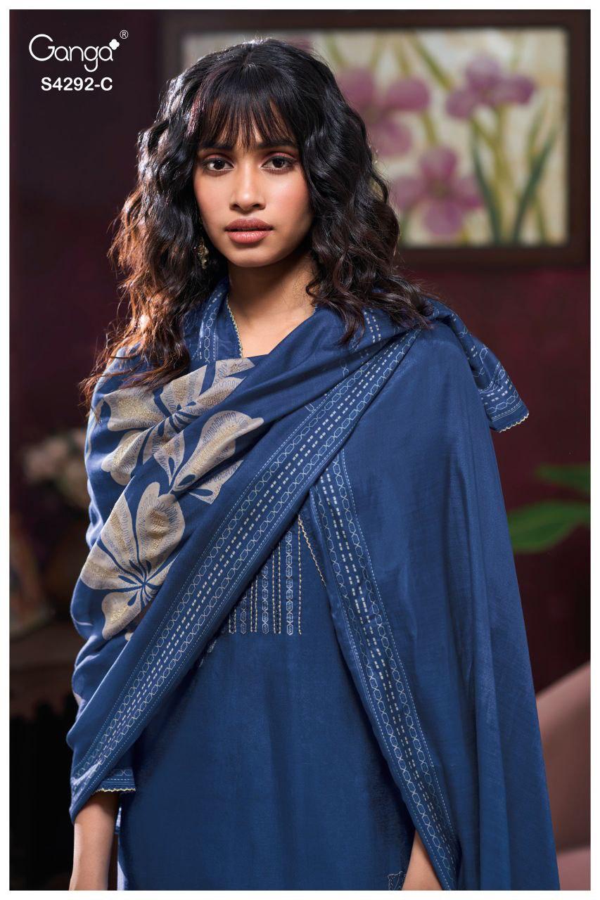 Jasleen 4292 Ganga Bemberg Silk Pant Style Suits Manufacturer Ahmedabad