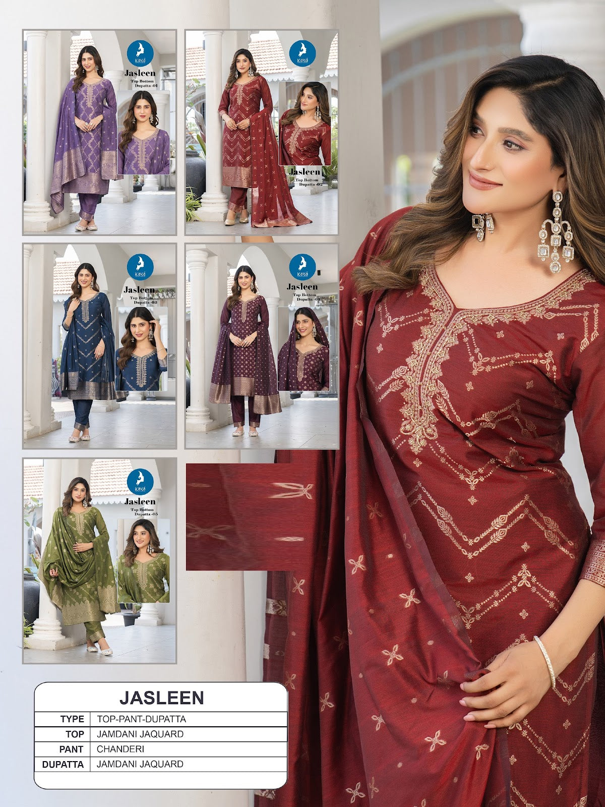 Jasleen Kaya Jamdani Readymade Pant Style Suits Supplier India
