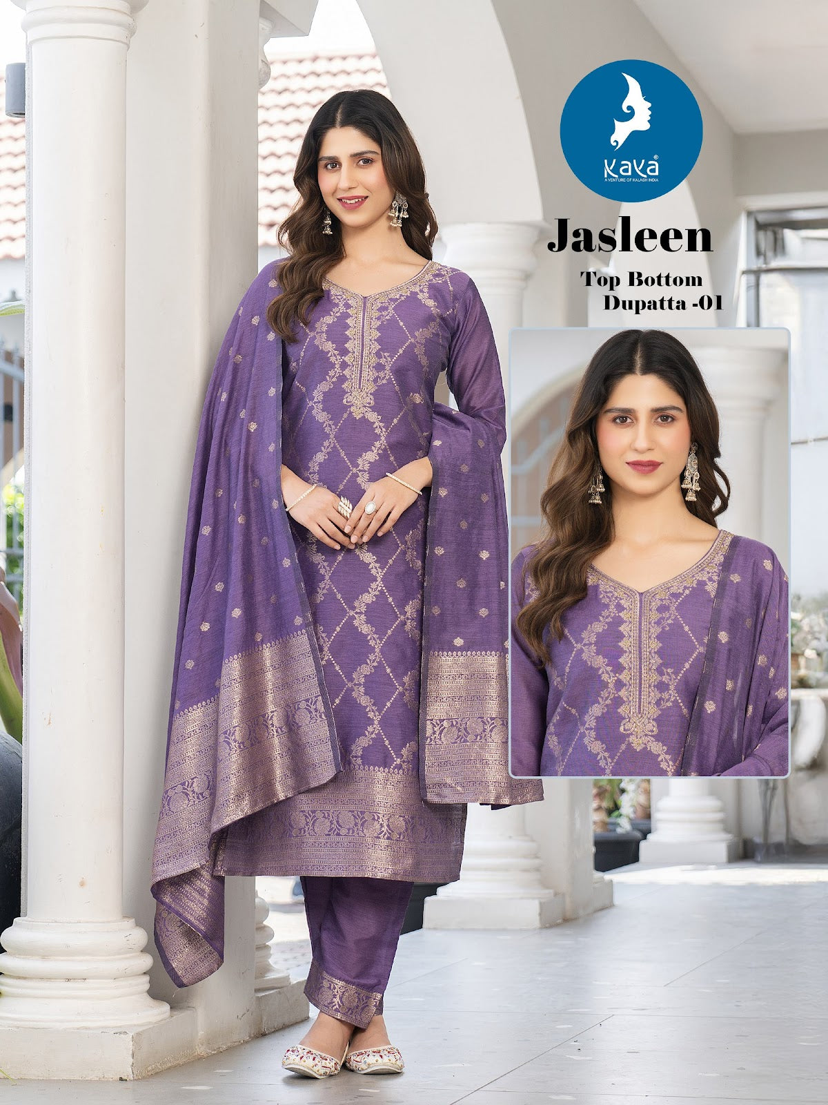 Jasleen Kaya Jamdani Readymade Pant Style Suits Supplier India