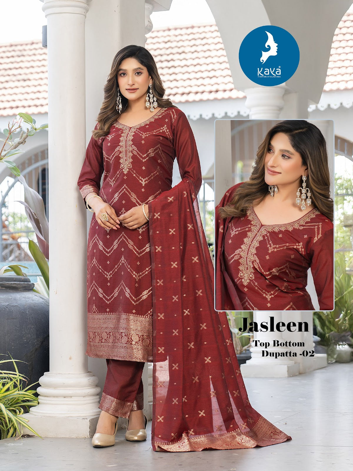 Jasleen Kaya Jamdani Readymade Pant Style Suits Supplier India