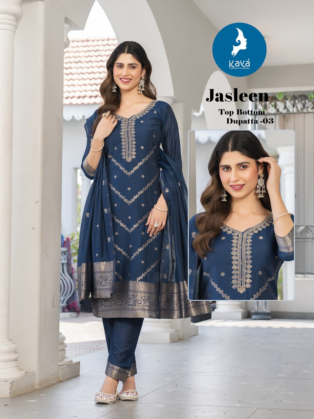 Jasleen Kaya Jamdani Readymade Pant Style Suits Supplier India