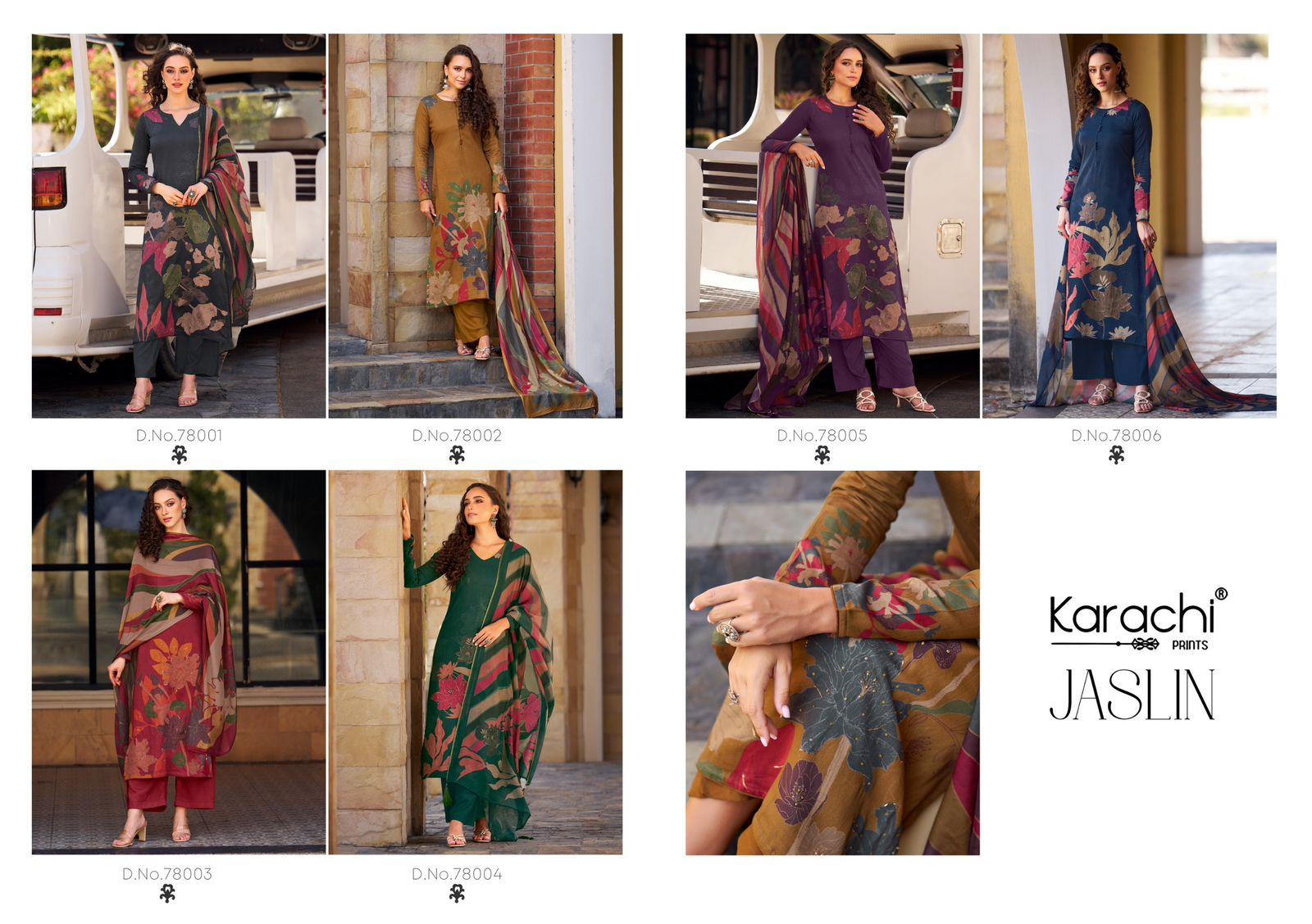 Jaslin Karachi Prints Jam Satin Pant Style Suits Manufacturer Ahmedabad