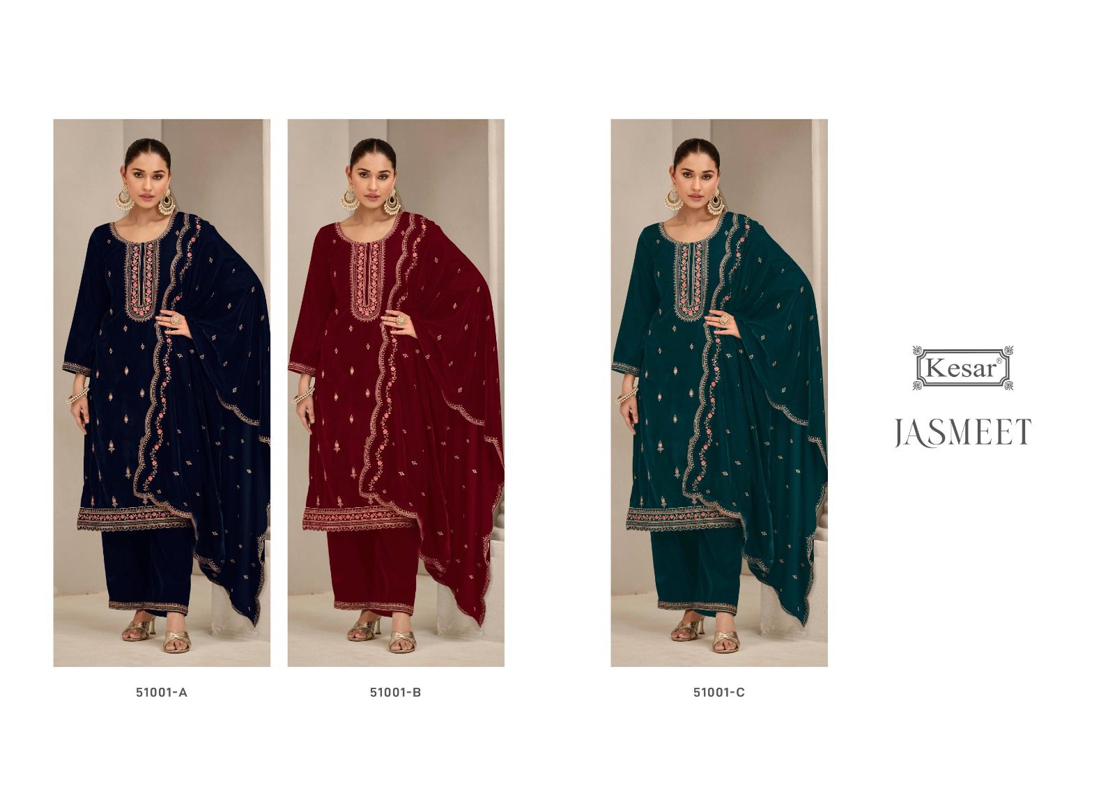 Jasmeet Kesar Velvet Suits Wholesaler Ahmedabad