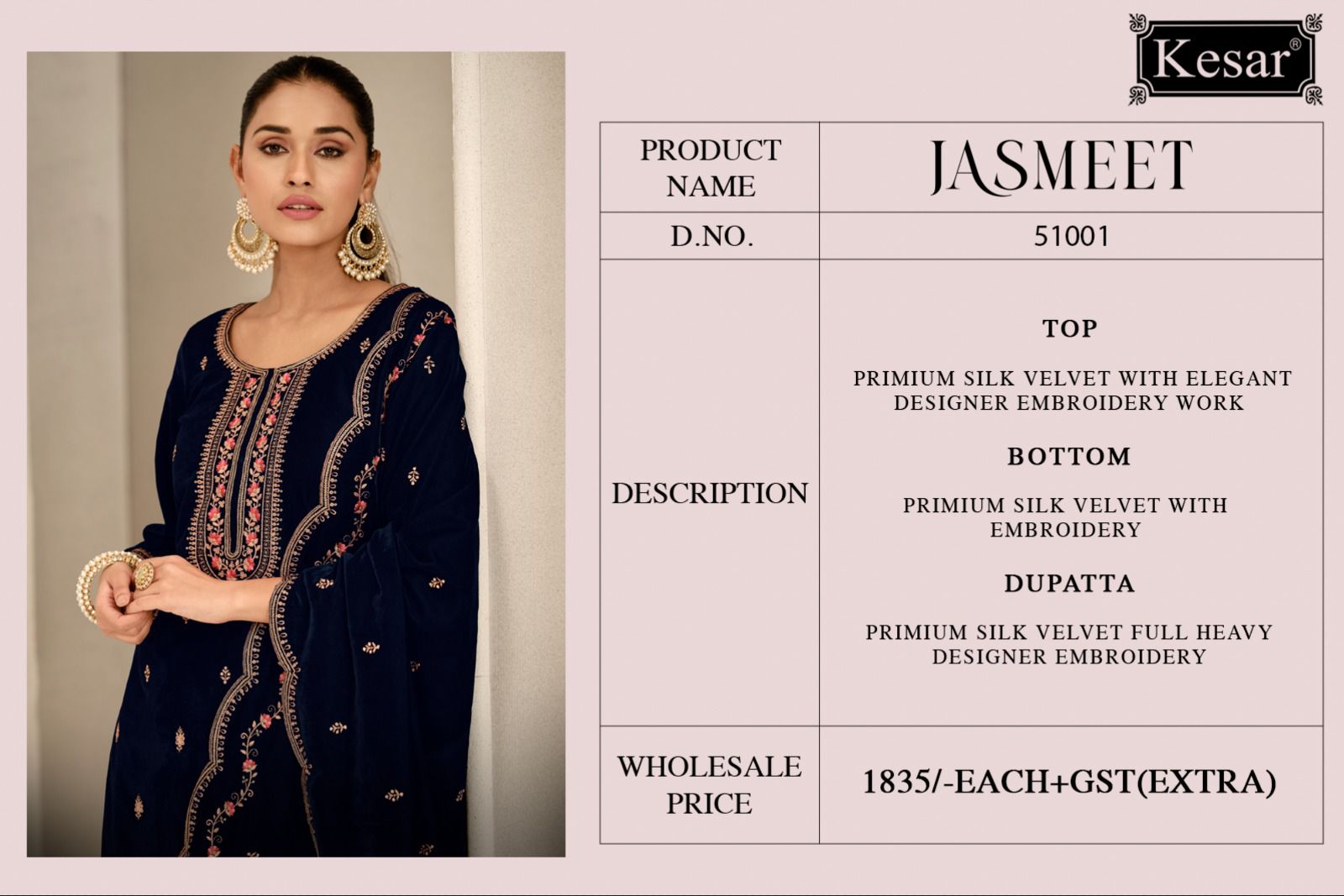 Jasmeet Kesar Velvet Suits Wholesaler Ahmedabad