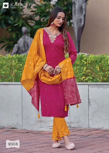 Jasmin Mittoo Kadlee Jacquard Silk Readymade Pant Style Suits Wholesaler Gujarat