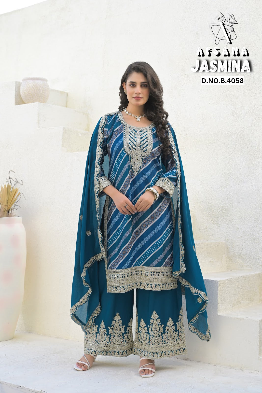 Jasmina Afsana Chinon Readymade Plazzo Style Suits Supplier Gujarat