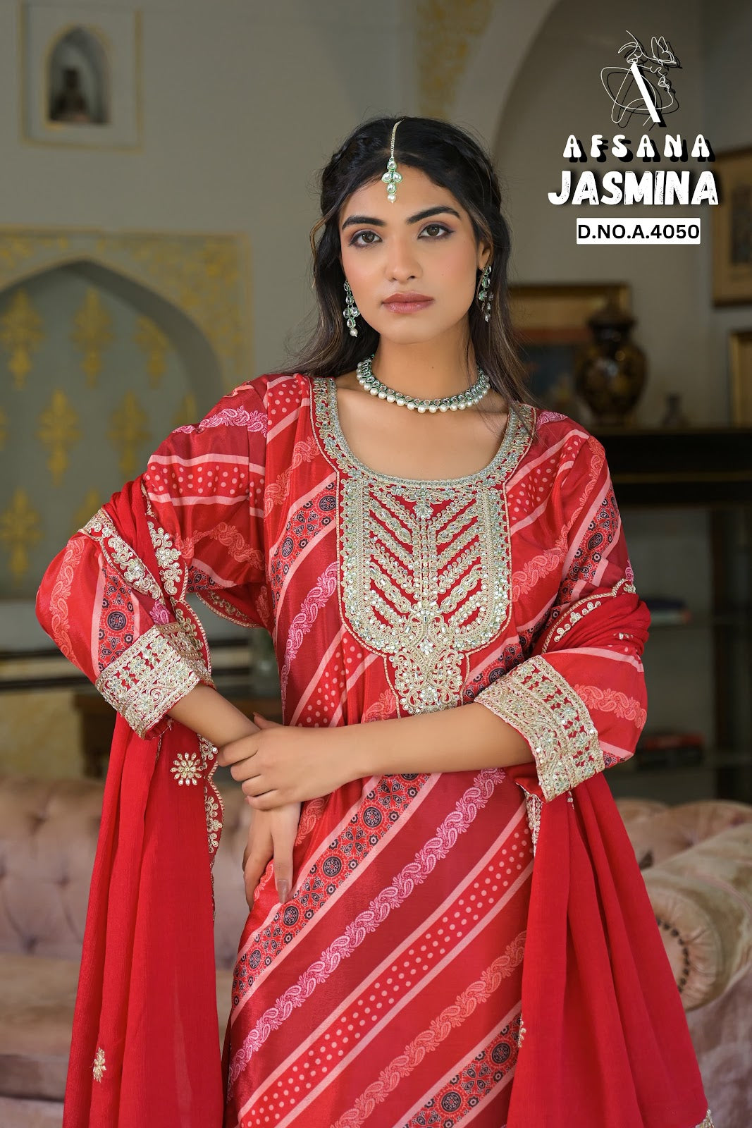 Jasmina Afsana Chinon Readymade Plazzo Style Suits Supplier Gujarat